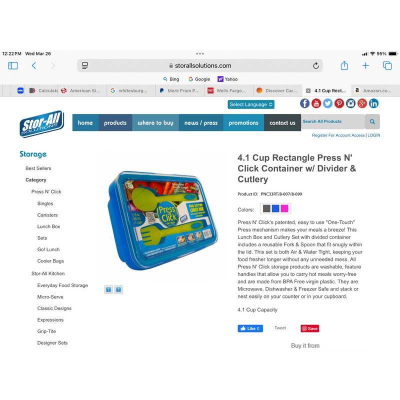 Stor-All Solutions Press 'n Click Dual Section Lunch Box w/cutlery