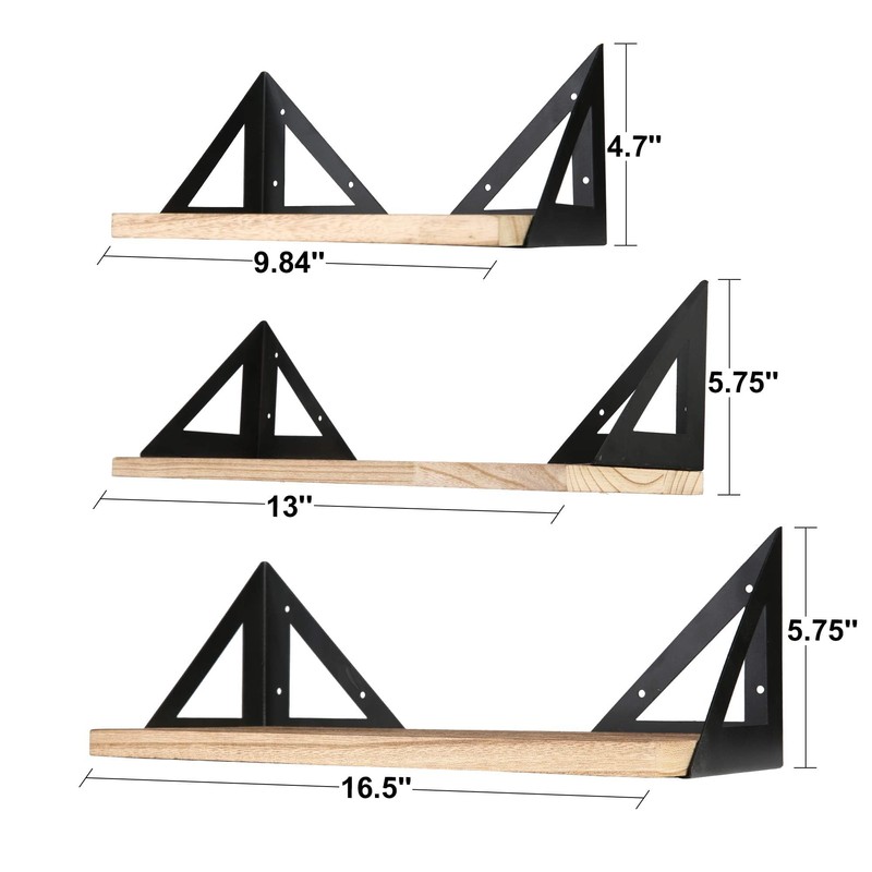 Vilobos Wall Mounted Floating Shelf Set of 3 Solid Wood