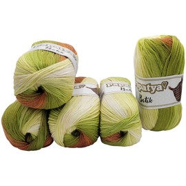 Ilkadim Export 5 x 100 g Knitting Yarn Papatya Batik Multicoloured with Colour Gradient, 500 g Knitting Wool Colourful, Colour Gradient Yarn (Terracotta Green Vanilla White 554-16)