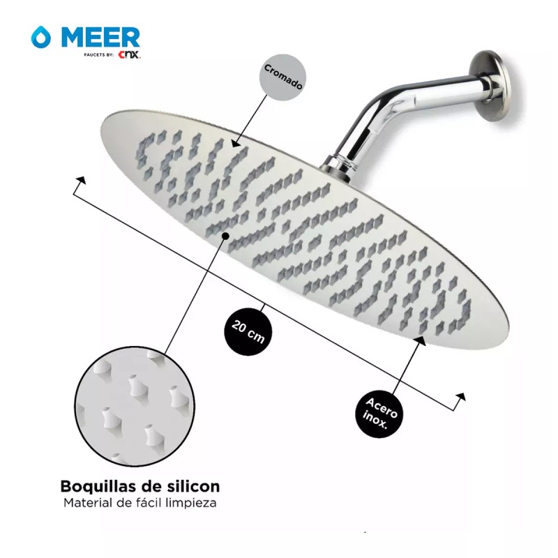CNX Meer Regadera Redonda Multiposición De Acero Inox Satinado