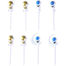 8pcs Blue and Gold Astronaut Fruit Fork for Kids, Fun Bento Picks Fruit Food Toothpicks Cocktail Picks