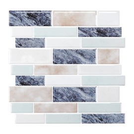 VEELIKE Mosaic Peel and Stick Tile Backsplash Blue Peel and Stick Backsplash for Kitchen Back Splash Stick on Tiles 12-Sheets Waterproof Removable Blue Wall Tiles for Bathroom Laundry Room 12''x12''