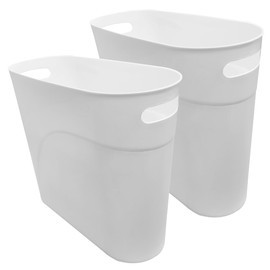FomCcu Small Bin 2Pcs Trash Can Plastic Bathroom Bins Wastebasket 10L Garbage Slim Bin for Powder Rooms Bedroom Living Room Home Office, White