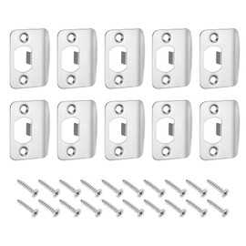 sourcing map D-Type Door Strike Plate, 10Pcs 57mm x 45mm Rounded Corners 201 Stainless Steel Latch Deadbolt Strike Plate for Door Frame Door Jamb, Silver