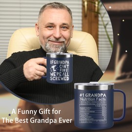 CUPLOOV Funny Grandpa Gifts for Fathers Day, 14 Oz Tumbler Mug with Lid & Straw, Birthday Gift for Grandfather from Granddaughter and Grandson, If Grandpa Can't Fix It We're All Screwed Mug, Navy Blue