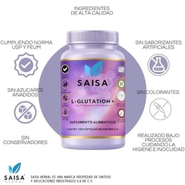 SAISA HERBAL L-Glutatión con L-Glutamina y Vitamina C, 120 Cápsulas | Suplemento Alimenticio | Fórmula Premium