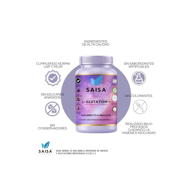 SAISA HERBAL L-Glutatión con L-Glutamina y Vitamina C, 120 Cápsulas