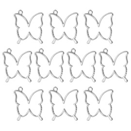 PATIKIL Alloy Open Back Bezel Pendants, 20 Pack Butterfly Shaped Hollow Resin Pendant Frame for DIY Crafts Earrings Necklace Bracelet Making, Silver Tone