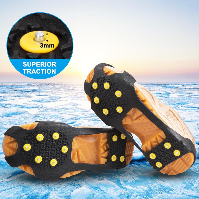JSHANMEI Ice Snow Grips Traction Cleats, 10 Steel Studs, Black-Medium