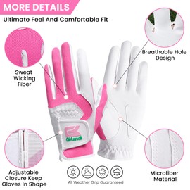 Golf Gloves Womens Ladies Left Hand for Right Handed Golfer 1 Pack, Golf Glove Microfiber Flexible Wet Hot Cool Rain Grip Weathersof, Fit Size Small Medium Large (Pink, Large (Worn On Left Hand))