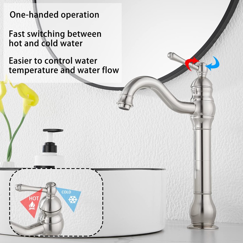 GGStudy 360° Swivel Single Handle One Hole Bathroom Vessel Sink