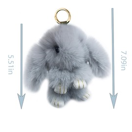 Unpafcxddyig Bunny Keychain Cute Soft Artificial fur Keychain Car Handbag Keyring 5.5in,light grey
