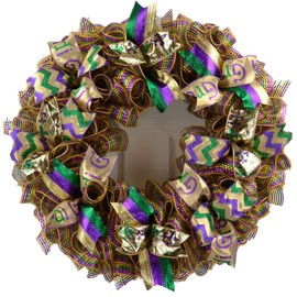 Mardi Gras Wreath | Fat Tuesday Mesh Front Door Wreath | Purple Emerald Green Gold - MG3
