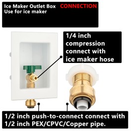 (1 Pack) Lidertik 1/2 inch Push-to-Connect Pre-Assembled Ice Maker Outlet Box Valve 1/4 inch Recessed Refrigerator Water Line Wall Box with Shut Off Valve LI-ZBQH-550