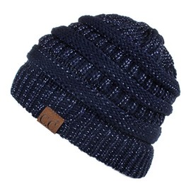 C.C Exclusives Cable Knit Beanie - Thick, Soft & Warm Chunky Beanie Hats (HAT-20A-Metallic) (Navy Metallic)