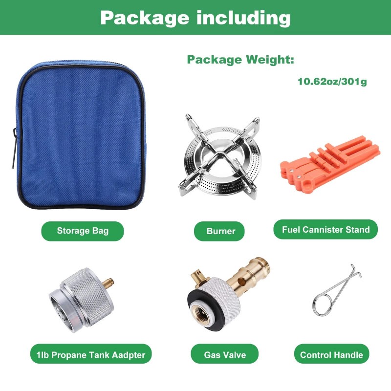 WADEO Camping Stove with 1LB Propane Tank Adapter, Fuel Can