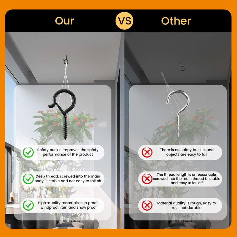 50 PCS Q-Hanger Hooks with Safety Buckle, Windproof Screw Wall