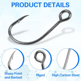 Inline Single Hooks Single Replacement Hooks for Fishing Baits Lures 50pcs High Carbon Steel Big Eye Fish Lure Hooks with Barbed Fishing Spoon Spinner Lure Bait Hooks (2/0,50pcs)