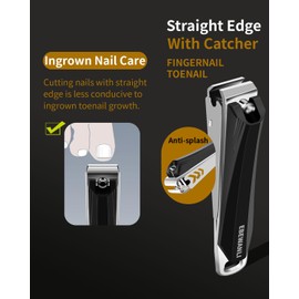 EBEWANLI Stainless Steel Straight Nail Clipper with Catcher - Ultra Sharp Sturdy Fingernail and Toenail Clipper Cutter