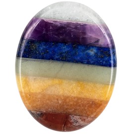 Nupuyai 7 Chakra Worry Stone Thumb Stone Gemstone Oval Concave Healing Stone Chakra Crystal Pocket Stone Energy Stone for Meditation Massage