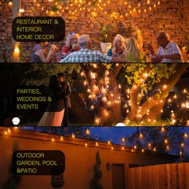 OHLUX 120FT Outdoor String Lights, 62 ST38 Edison LED Bulbs, E12 Base, 2200K Cafe Warm Color, Max.Connectable 14 Strands, Anti-Fall & Waterproof, Dimmable, Hanging for Outside Patio Backyard Bistros