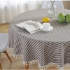 meioro Round Tablecloth with Striped Tassels Table Protector Linen Table
