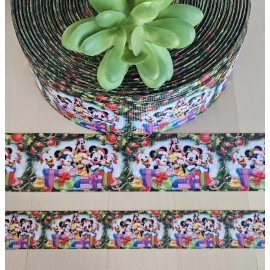 7/8 & 1.5" (1 YD) Mickey Mouse Christmas Ribbon Goofy Pluto Daisy Donald Duck - 7/8"