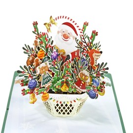 CUTPOPUP Santa Claus Christmas Basket, Merry Christmas Card, Pop Up, 3D Christmas Card, Happy New Year, Holiday Greeting Christmas Card (Santa Basket) US8-47DE1515