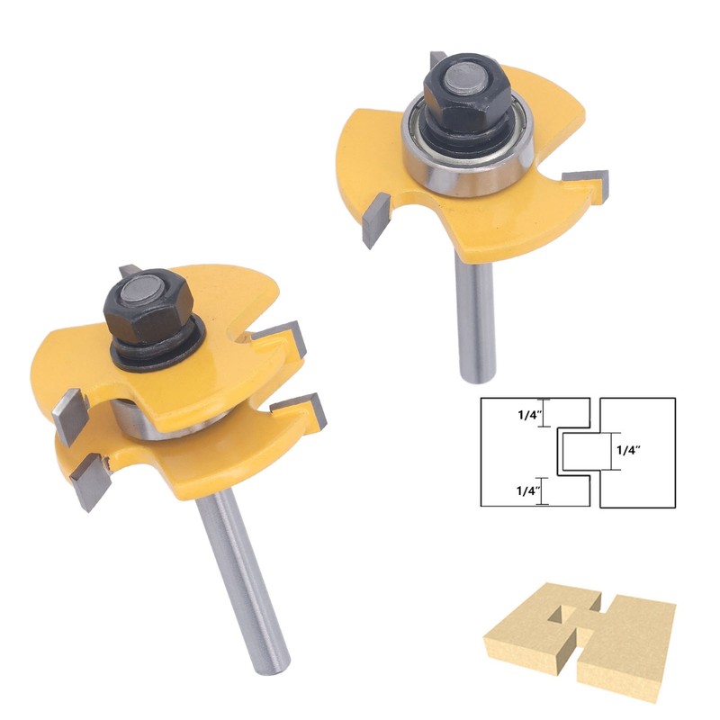 2Pcs Tongue and Groove Cutter 3 Teeth 1/4inch Shank T