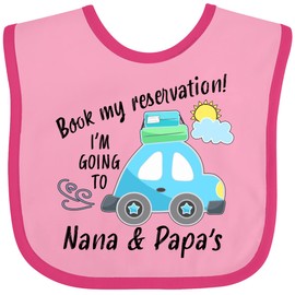 inktastic Book My Reservation I'm Going To Nana and Papa's Baby Bib Pink and Fuchsia 3b2d6
