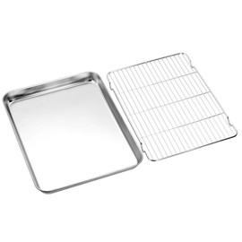 Baking sheets and Rack Set, Zacfton Cookie pan with Nonstick Cooling Rack & Cookie sheets Rectangle Size 12.5 x 10 x 1 inch,Stainless Steel & Non Toxic & Healthy,Superior Mirror Finish & Easy Clean