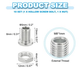 PATIKIL M8x13mm Hex Bolts and Nuts Kit, 10 Set Fine Thread Hollow Screws Assortment Hexagon Head Screw Through Hole Bolt Chandelier Fasteners