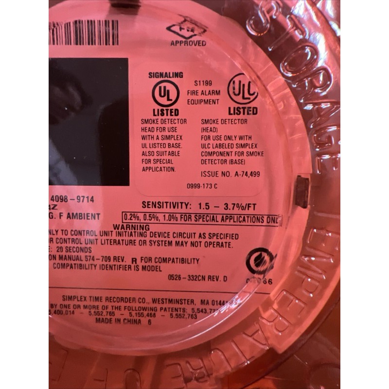 Simplex Model Number 4098-9714 Smoke Detector Sensor
