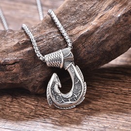 KATHLU Hawaiian Fish Hook Pendant Chain Maori Tribal Necklace Vintage Nautical Jewelry Gifts for Men Women