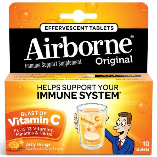 Airborne Zesty Orange Effervescent Tablets, 10 count - 1000mg of Vitamin C - Immune Support Supplement (Pack of 3)