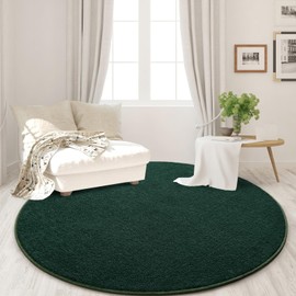 FlyDOIT Round Area Rugs for Bedroom Living Room, 6x6 Dark Green Super Soft Comfy Thickened Memory-Foam Indoor Circle Carpet, Modern Aesthetic Minimalist Carpet for Boys Girls Adults Nursery Home Décor