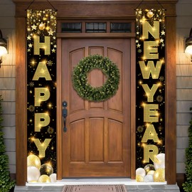 Happy New Year Door Banner - 72x12 Inch | Large Front Door Porch Sign Hanging Banner | Happy 2026 Decorations for Outdoor Indoor Home Wall