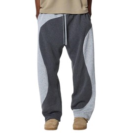 ZAFUL Men's Baggy Sweatpants Color Block Irregular Patchwork Drawstring Sweatpants Casual Wide Leg Lounge Pants(1-Grey, XL)