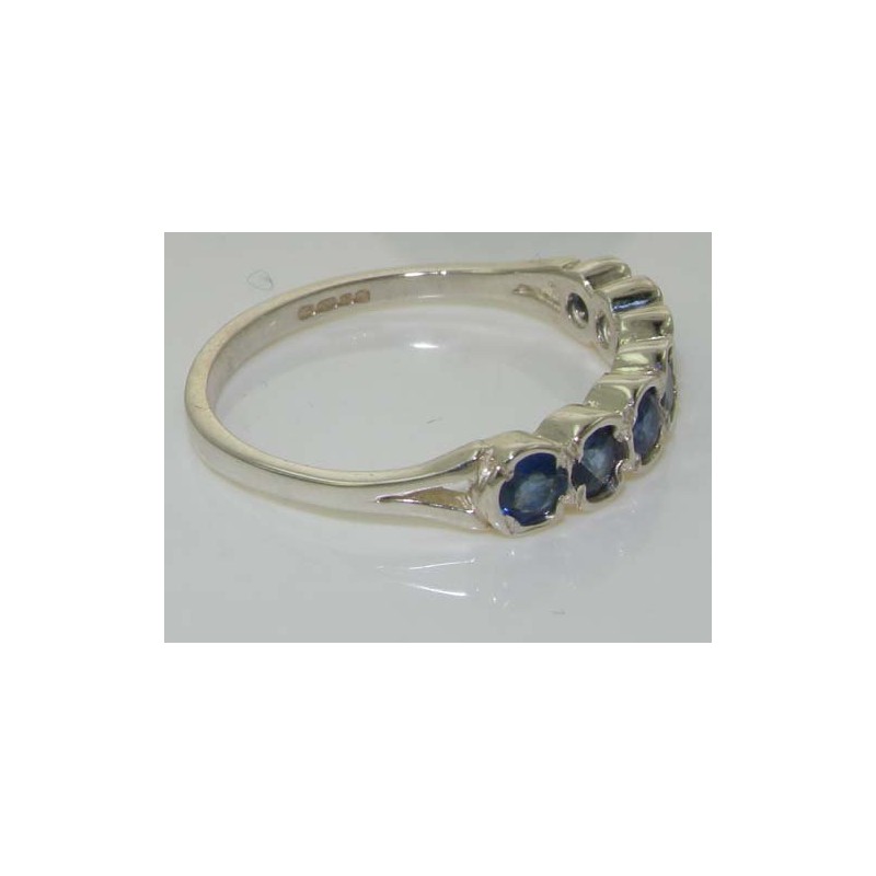 Solid Sterling Silver Vibrant Natural Blue Sapphire Eternity Ring -