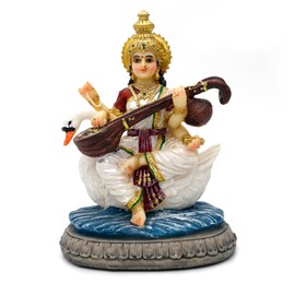 Indian Gifts Item Saraswati Statue - 5.5”H Saraswati Puja Diwali Gifts Pooja Vasant Panchami Home Office Temple Mandir Altar Yoga Studio Meditation Room Decor India Wedding Housewarming Gifts