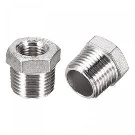 sourcing map Reducer Hex Bushing, 1/2 PT Male to 1/4 PT Female 304 Stainless Steel Reducing Pipe Fitting Adapter, Pack of 2