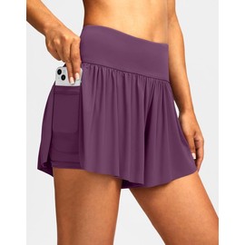 Soothfeel Women's High Waisted Swim Skirt Shorts 3" Flowy Swimsuit Bathing Suit Swim Bottoms for Women with Pockets UPF 50+ (Dusty Purple, M)