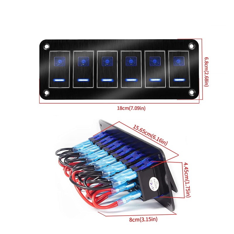 Marine Switch Panel, ON Off Toggle Switch Panel, 6 Gang