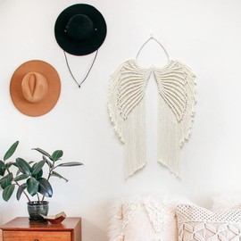 Hosoncovy Large Angel Wings Woven Wall Hanging Tapestry Wall Ornaments Cotton Rope Woven Angel Wings Tapestry Decoration Bohemian Creative Decoration Tassel Tapestry Macrame Tapestry