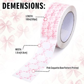 Whaline 109 Yard Pink Bow Packing Tapes Coquette Bowknot Decorative Gift Wrapping Tape for Small Business DIY Crafts Box Carton Decor