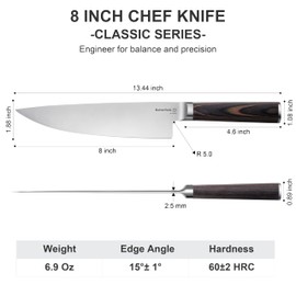 Butterfork 8 Inch Chef Knife, AR-RPM9 Steel, Pakkawood Handle Utility Knife