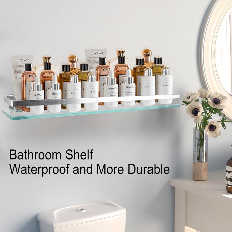 Lumclaw Bathroom Shelf Glass Shelves 23-Inch Floating Tempered Glass Shelf