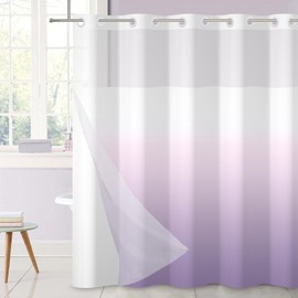 Ttincceer Shower Curtain, No Hooks, Lilac Bathroom Curtain, Ombre Paled to Purple, Modern Double Layer Shower Curtain with Snap in Liner, Waterproof Bath Curtain, 180 x 188 cm