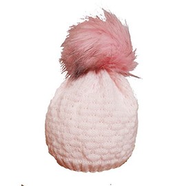 Baby Pink Girls Crochet Knitted Plain Bobble Hat - Fully Lined (0-6 Months)