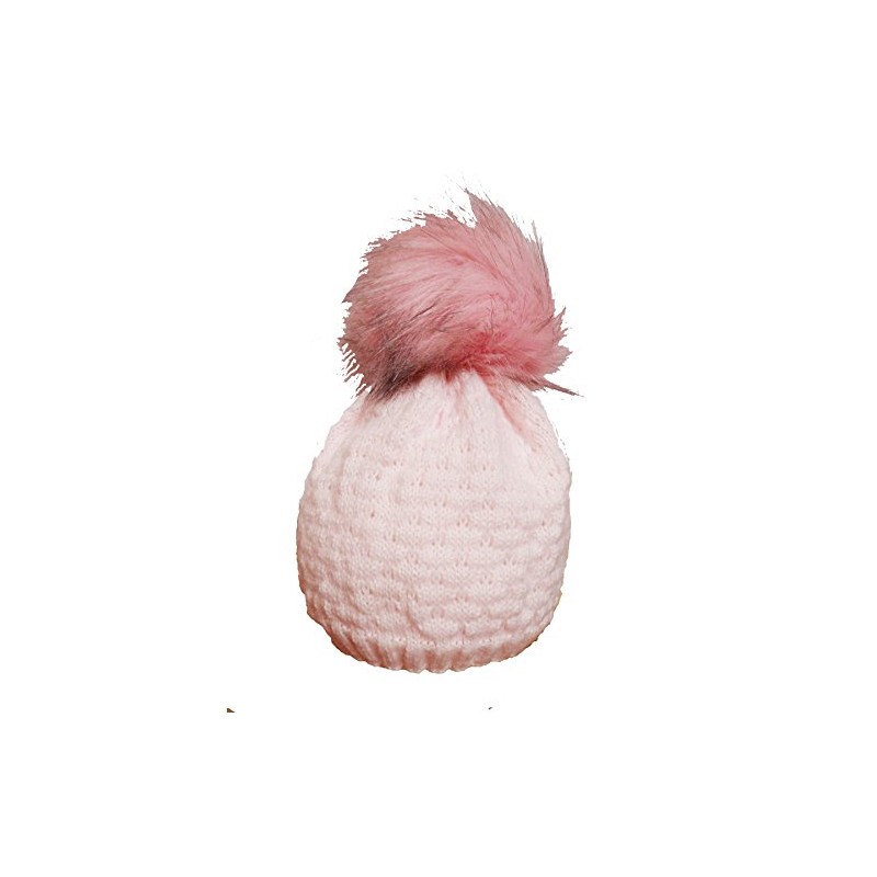 Baby Pink Girls Crochet Knitted Plain Bobble Hat - Fully